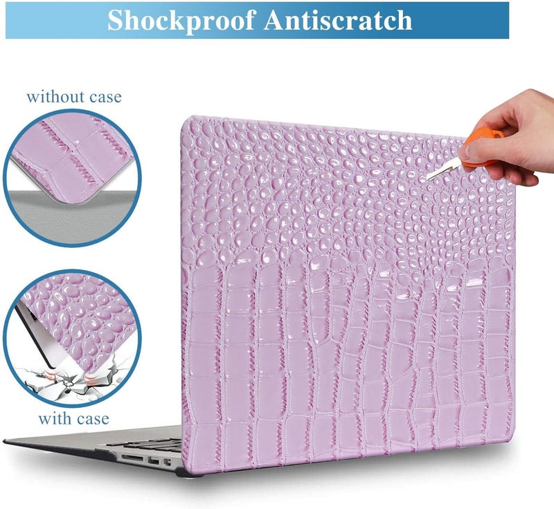 KEROM Compatible with Crocodile MacBook Air 13 Inch Case 2025-2022 M4 M3 M2 A3240 A3113 A2681, Textured Elegant Luxury Aligator Skin Snakeskin PU Leather Hardshell Case & Keyboard Cover, Lilac - Image 2